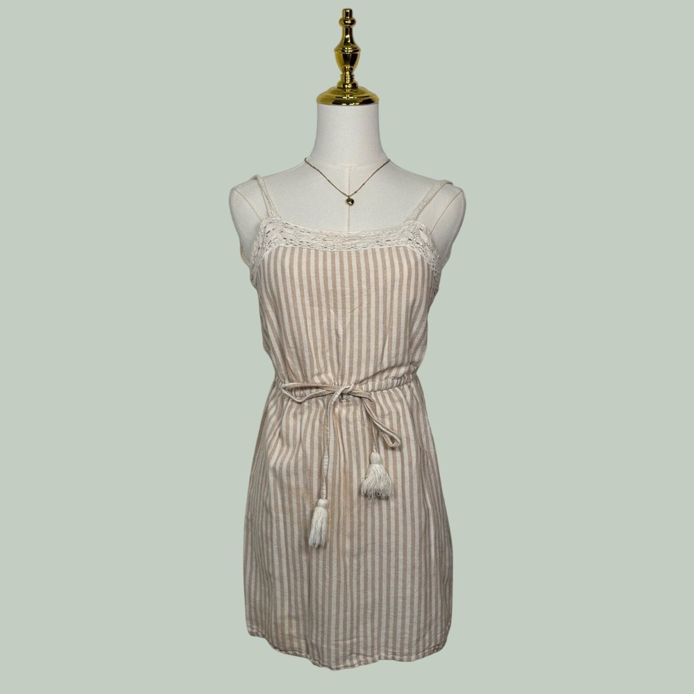 derek heart tan white striped dress crochet lace cottage fairy whimsy boho beach